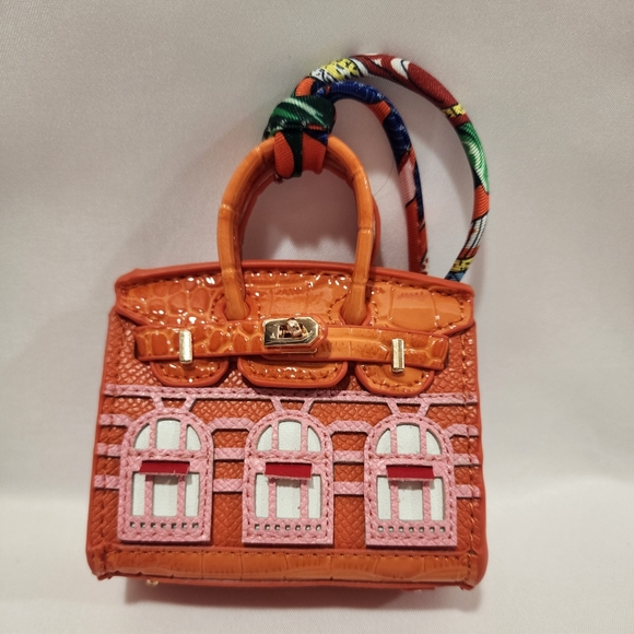 Designer Luxury Inspired miniature Orange handbag AirPod Keychain bag charm